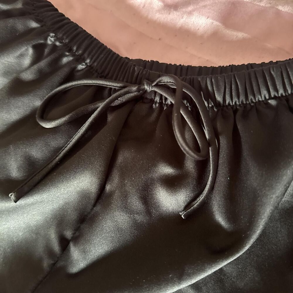 Black Satin Ruffle PJ Shorts - Picture 3 of 3